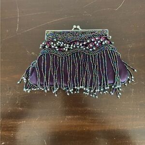 Beaded Fringe Purple Evening Bag with two length handles